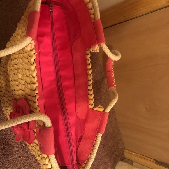 Straw Beach Bag with Pink Accents - Picture 6 of 6